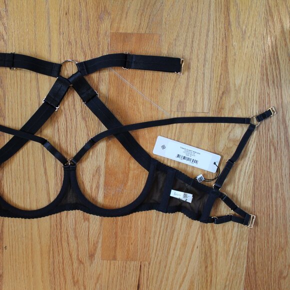 SOLD Bordelle Tomoe Ouvert Wire Bra Black strappy mesh 24k M Medium SIGEXCLB11B - Picture 7 of 9